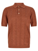 Brunello Cucinelli Orange Linen Polo Shirt for Men