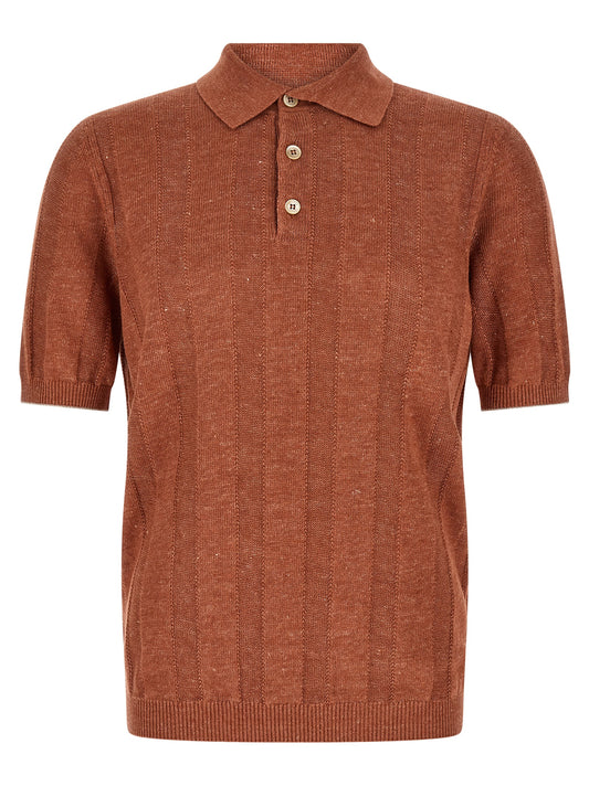 Brunello Cucinelli Orange Linen Polo Shirt for Men