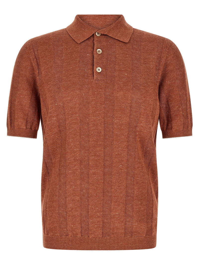 Brunello Cucinelli Orange Linen Polo Shirt for Men