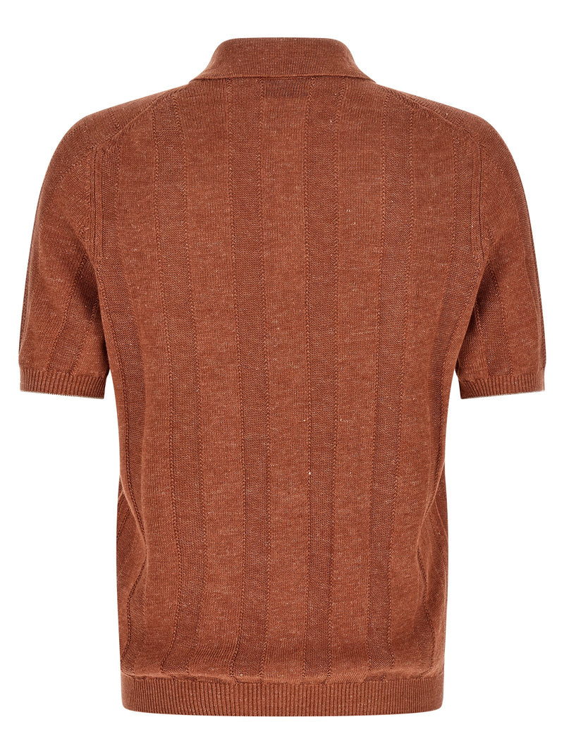 Brunello Cucinelli Orange Linen Polo Shirt for Men