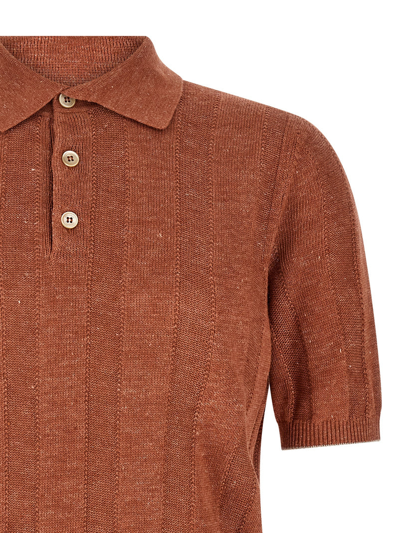Brunello Cucinelli Orange Linen Polo Shirt for Men
