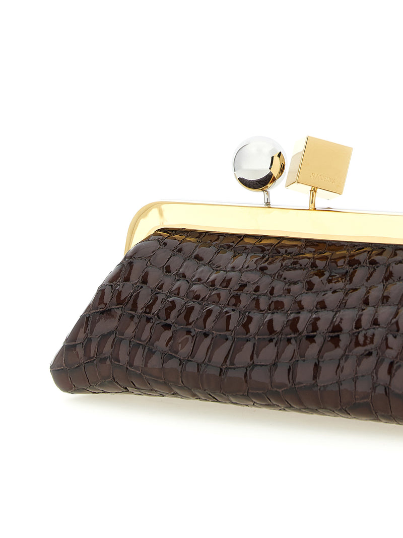 Sac pochette Jacquemus en peau de chèvre marron