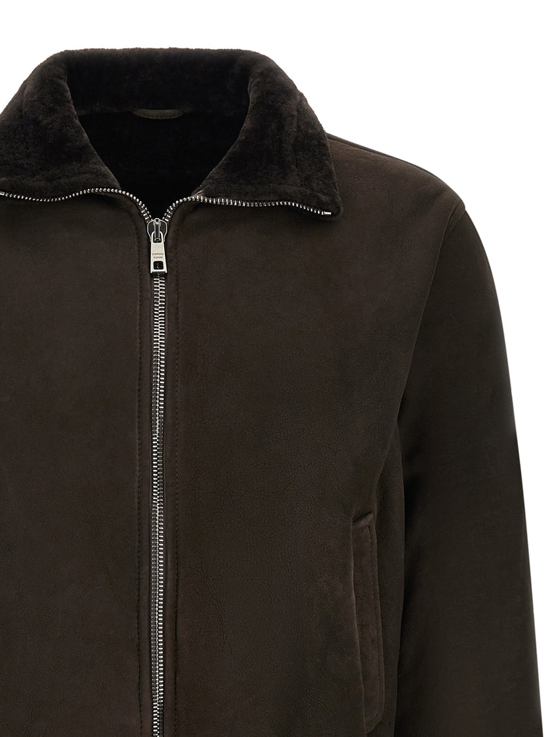 GIORGIO BRATO Blouson en cuir d'agneau marron