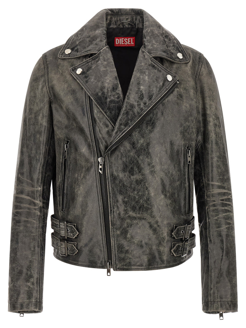 Blouson en cuir de vachette gris Diesel
