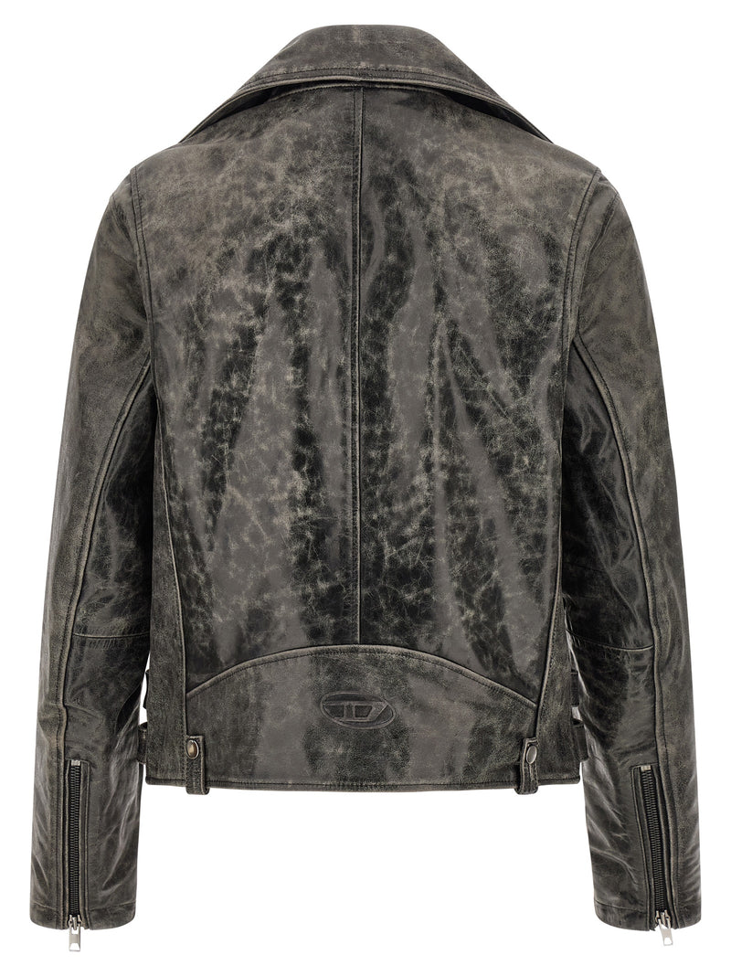 Blouson en cuir de vachette gris Diesel