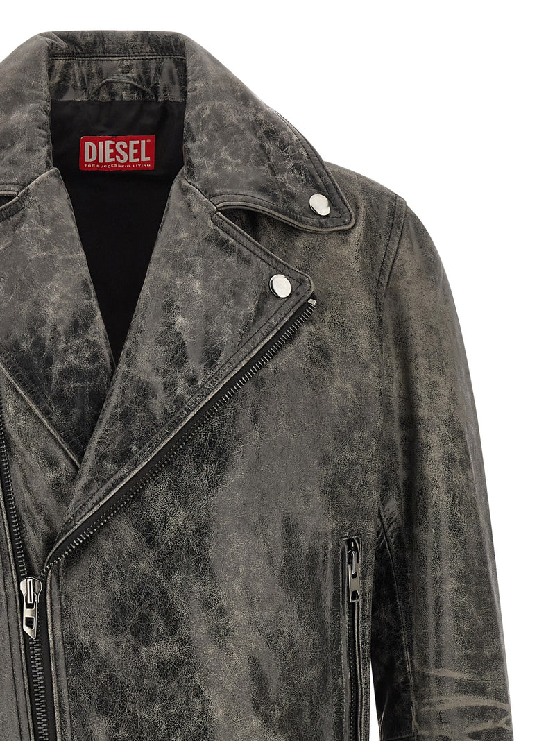 Blouson en cuir de vachette gris Diesel
