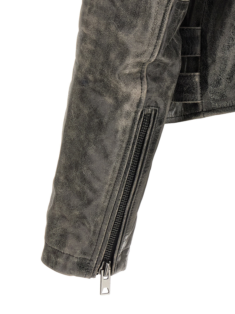 Blouson en cuir de vachette gris Diesel