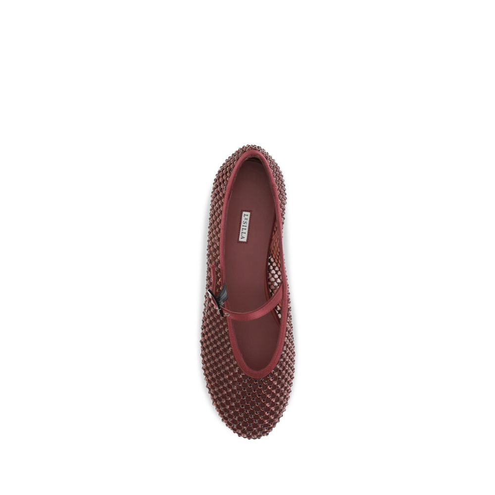 LE SILLA Ballerines en Cuir de Veau Bordeaux Bos Taurus