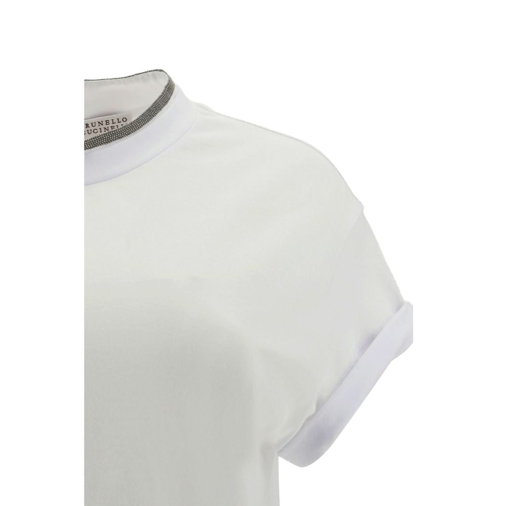 Brunello Cucinelli White Elastane T-Shirt for Women - Elegant Comfort
