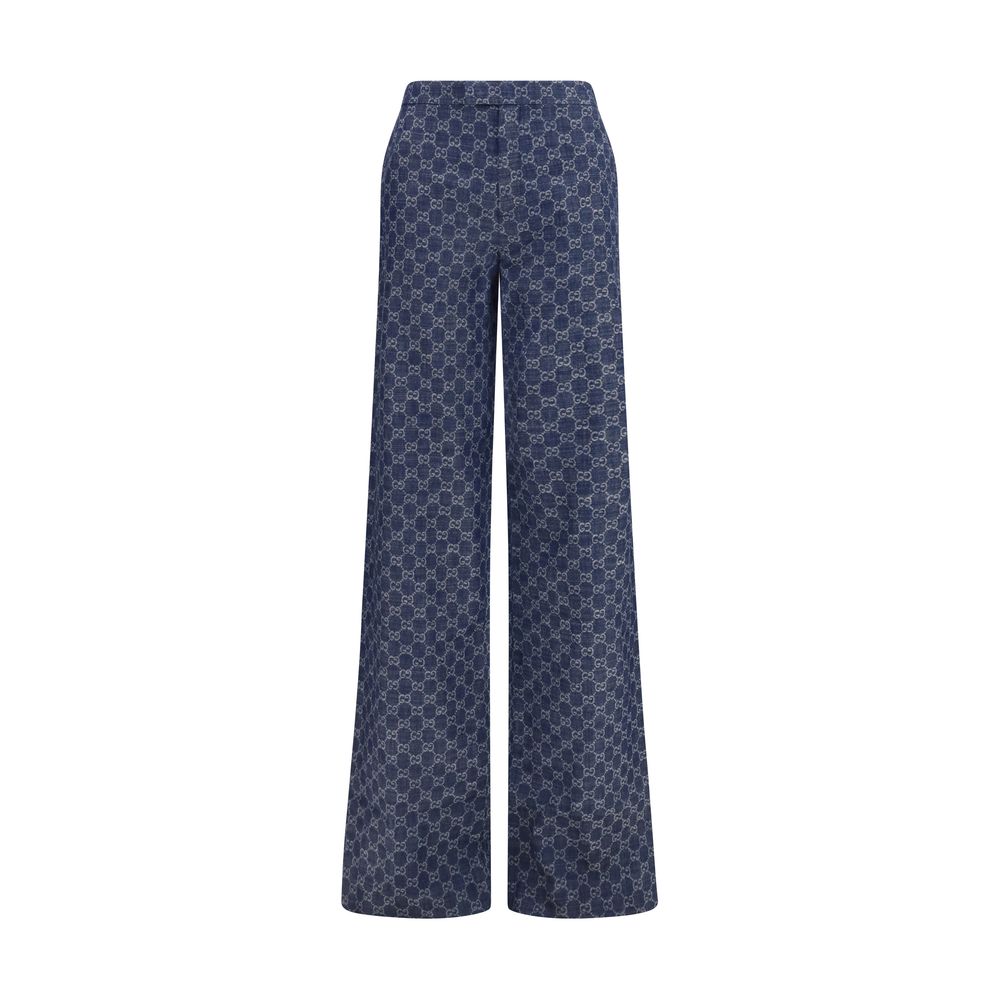 Gucci Blue GG Cotton Jacquard Denim Casual Pants