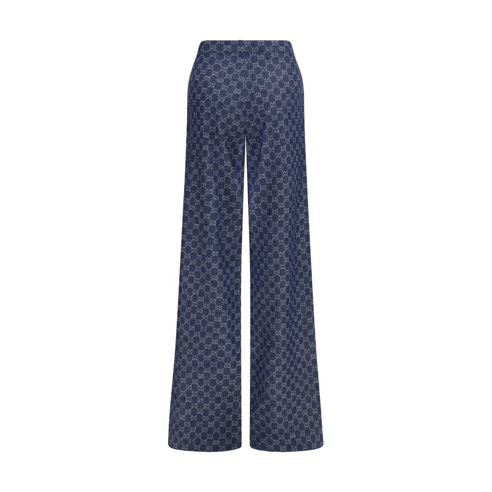 Gucci Blue GG Cotton Jacquard Denim Casual Pants