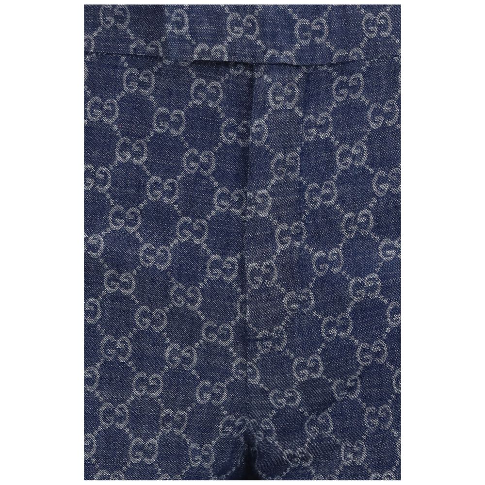 Gucci Blue GG Cotton Jacquard Denim Casual Pants