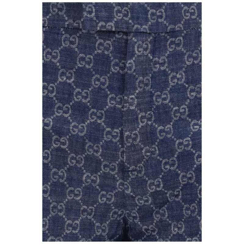 Gucci Blue GG Cotton Jacquard Denim Casual Pants