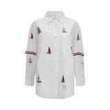 Thom Browne White Cotton Sailboat-Embroidered Shirt