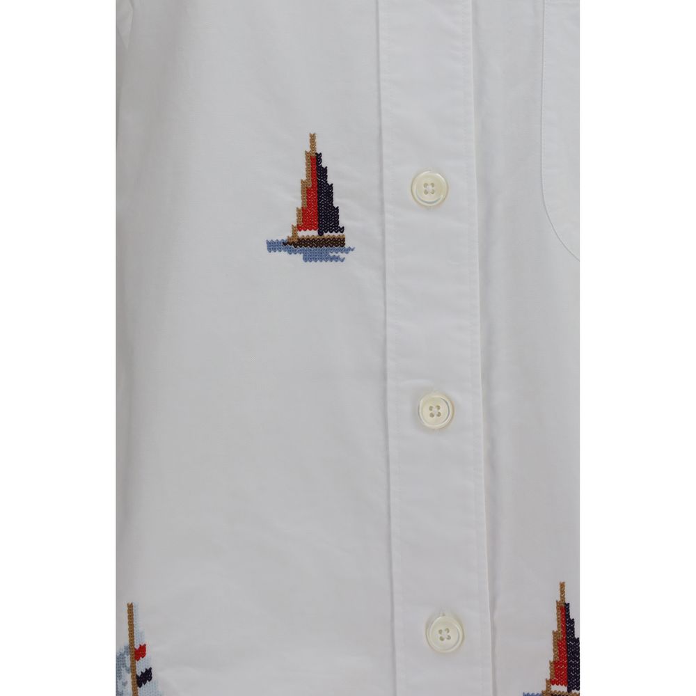 Thom Browne White Cotton Sailboat-Embroidered Shirt