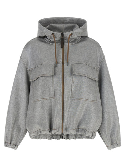 Brunello Cucinelli Silver Cotton Bomber