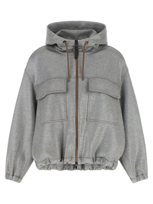 Blouson aviateur Brunello Cucinelli en coton argenté