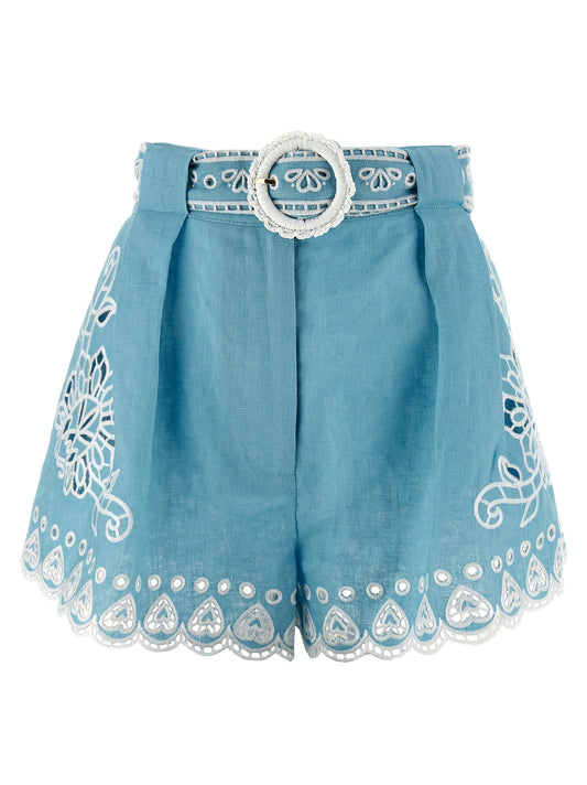 Shorts Bermudas FARM RIO en lin bleu