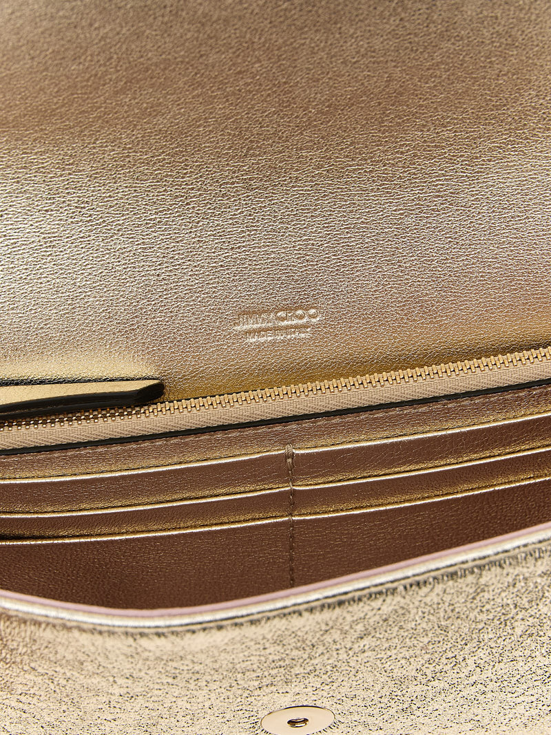 Pochette Jimmy Choo en cuir d'agneau doré