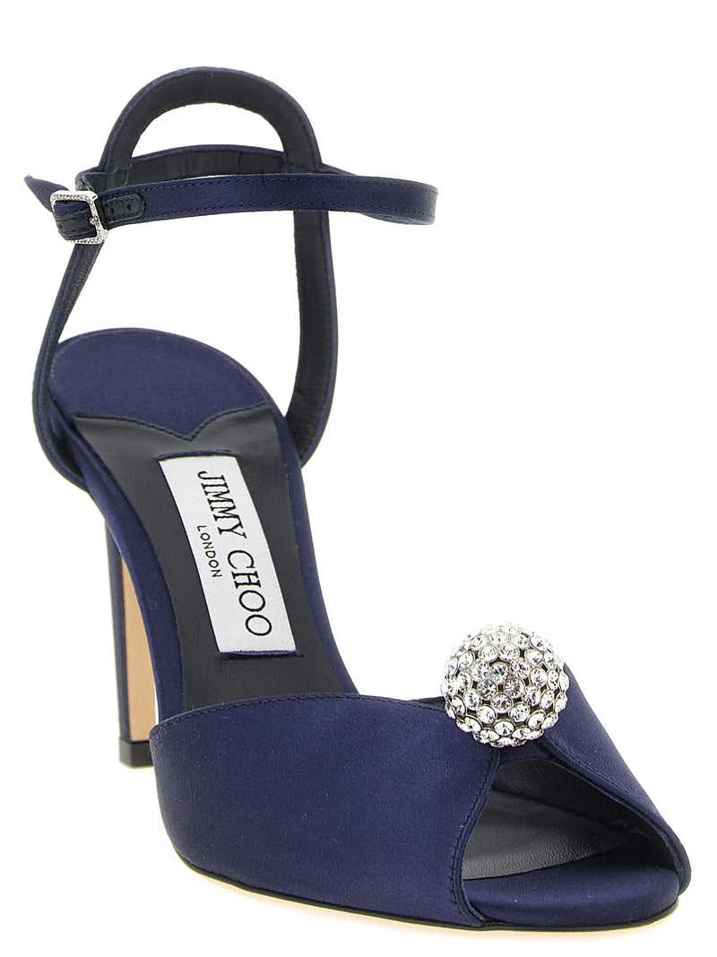 Jimmy Choo Sacora Blue Tencel Stiletto Heel Sandals