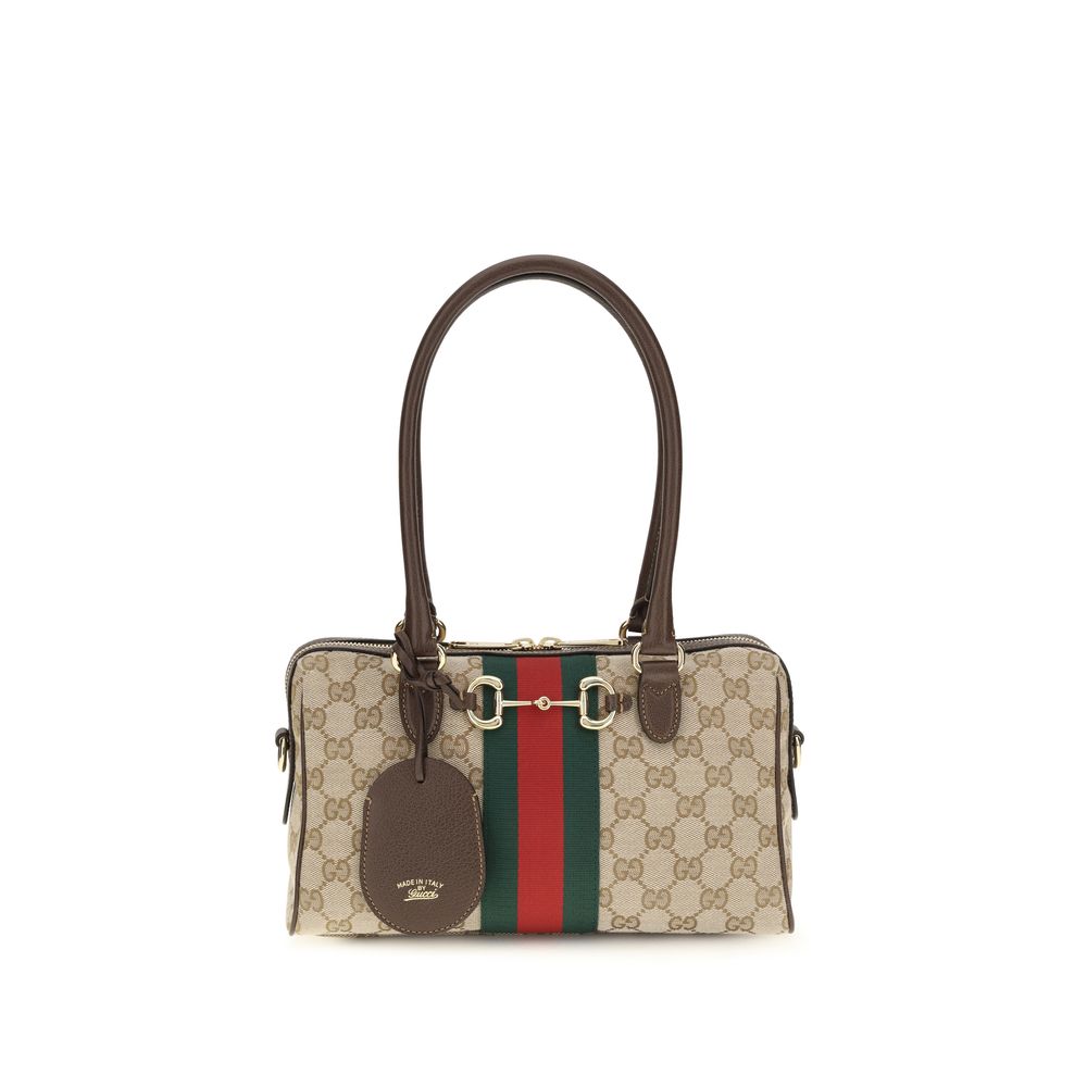Gucci Horsebit Beige Fabric Shoulder Bag