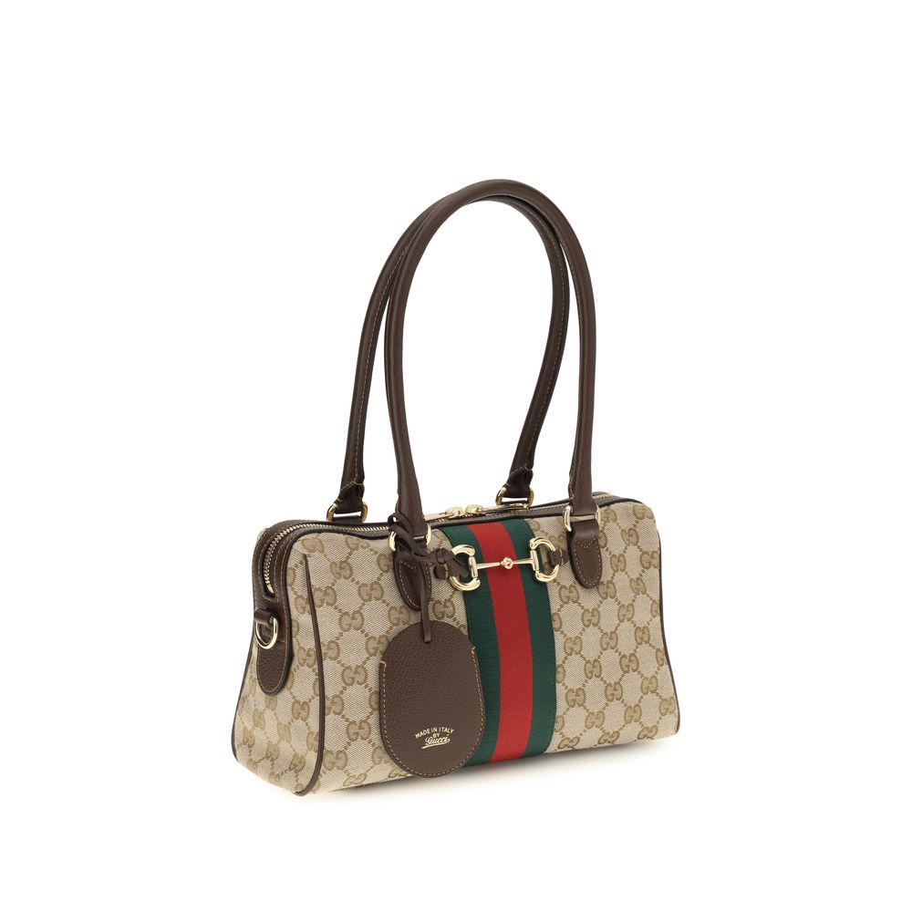 Gucci Horsebit Beige Fabric Shoulder Bag