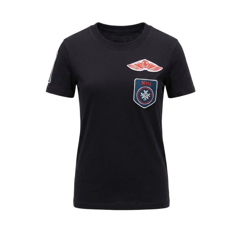 Mr&Mrs Italy Black Cotton Women's T-shirt with Appliqué Patches