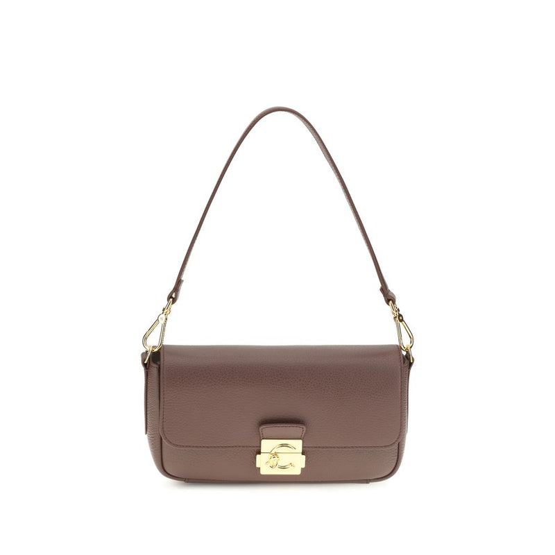 Coccinelle C-Me Lock Brown Calf Leather Shoulder Bag