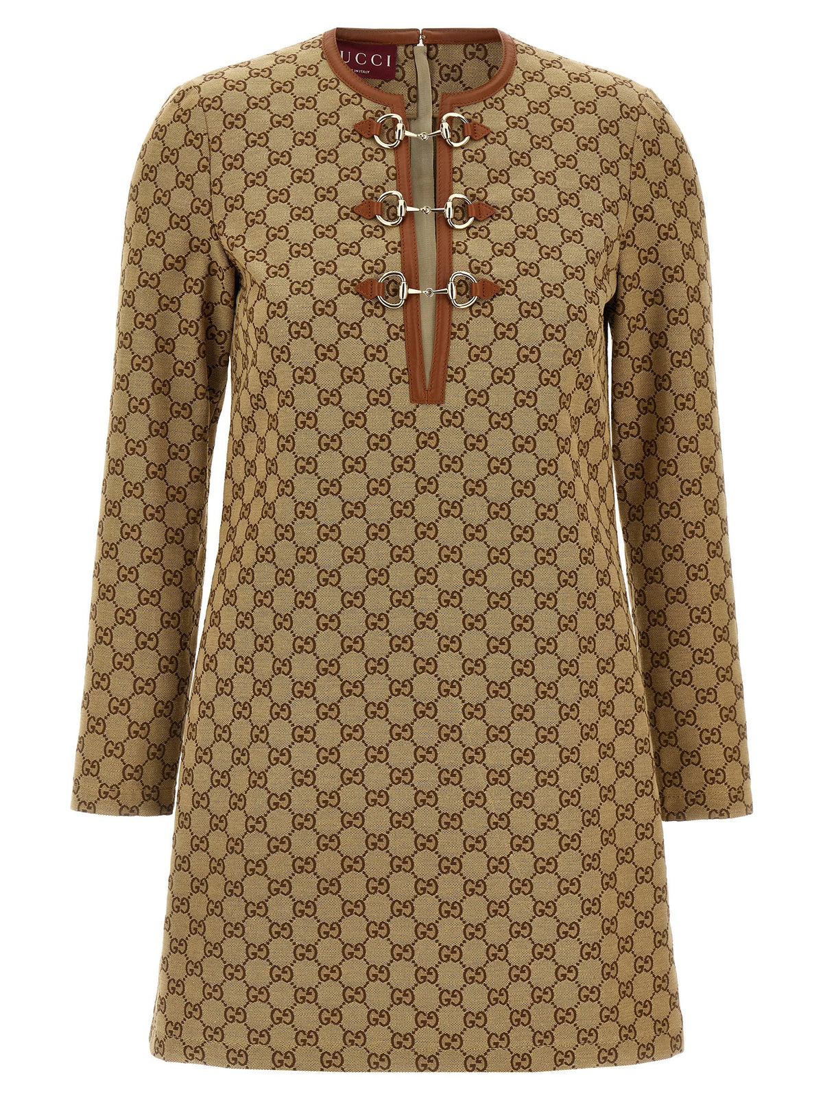 Gucci Beige Cotton Short Dress - Elegant V-Neck Design