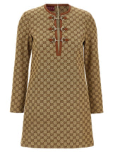 Gucci Beige Cotton Short Dress - Elegant V-Neck Design