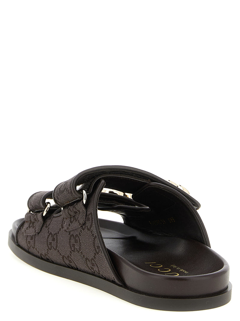 Mules en coton marron Gucci