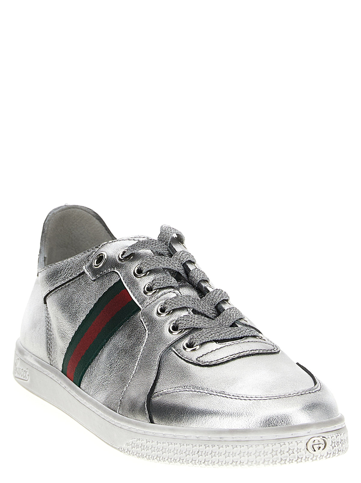 Gucci Silver Lamb Leather Athletic Sneakers - La Famiglia Collection