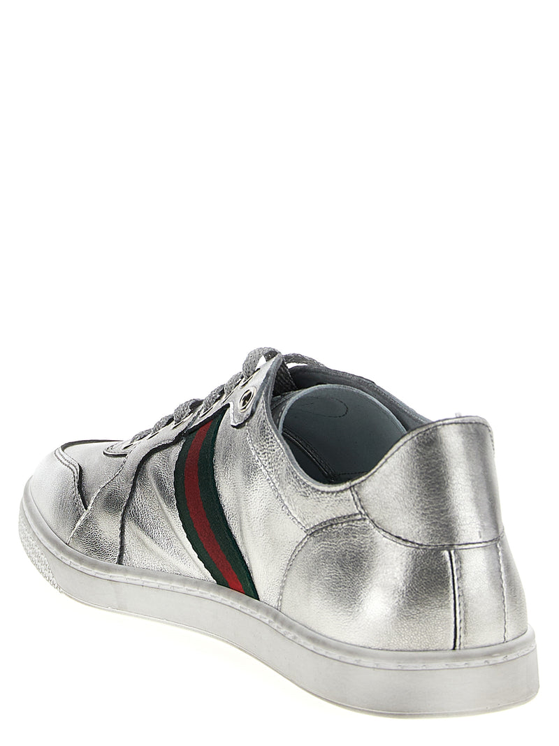 Gucci Silver Lamb Leather Athletic Sneakers - La Famiglia Collection