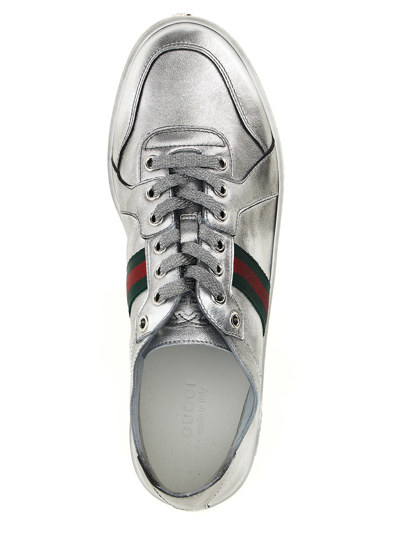 Gucci Silver Lamb Leather Athletic Sneakers - La Famiglia Collection