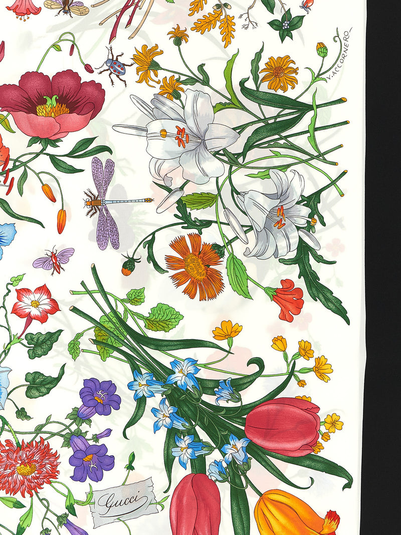 Gucci Black Silk Scarf - Flora Print from La Famiglia Collection