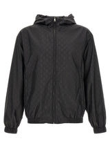 Gucci Black Polyamide Shell Jacket - GG Jacquard Anorak