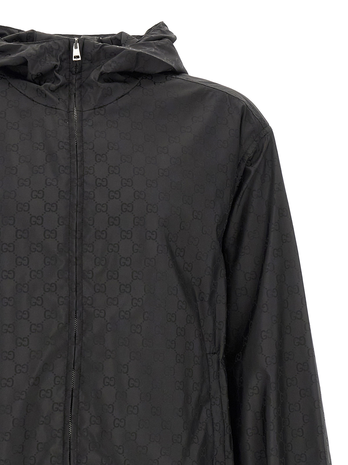 Gucci Black Polyamide Shell Jacket - GG Jacquard Anorak