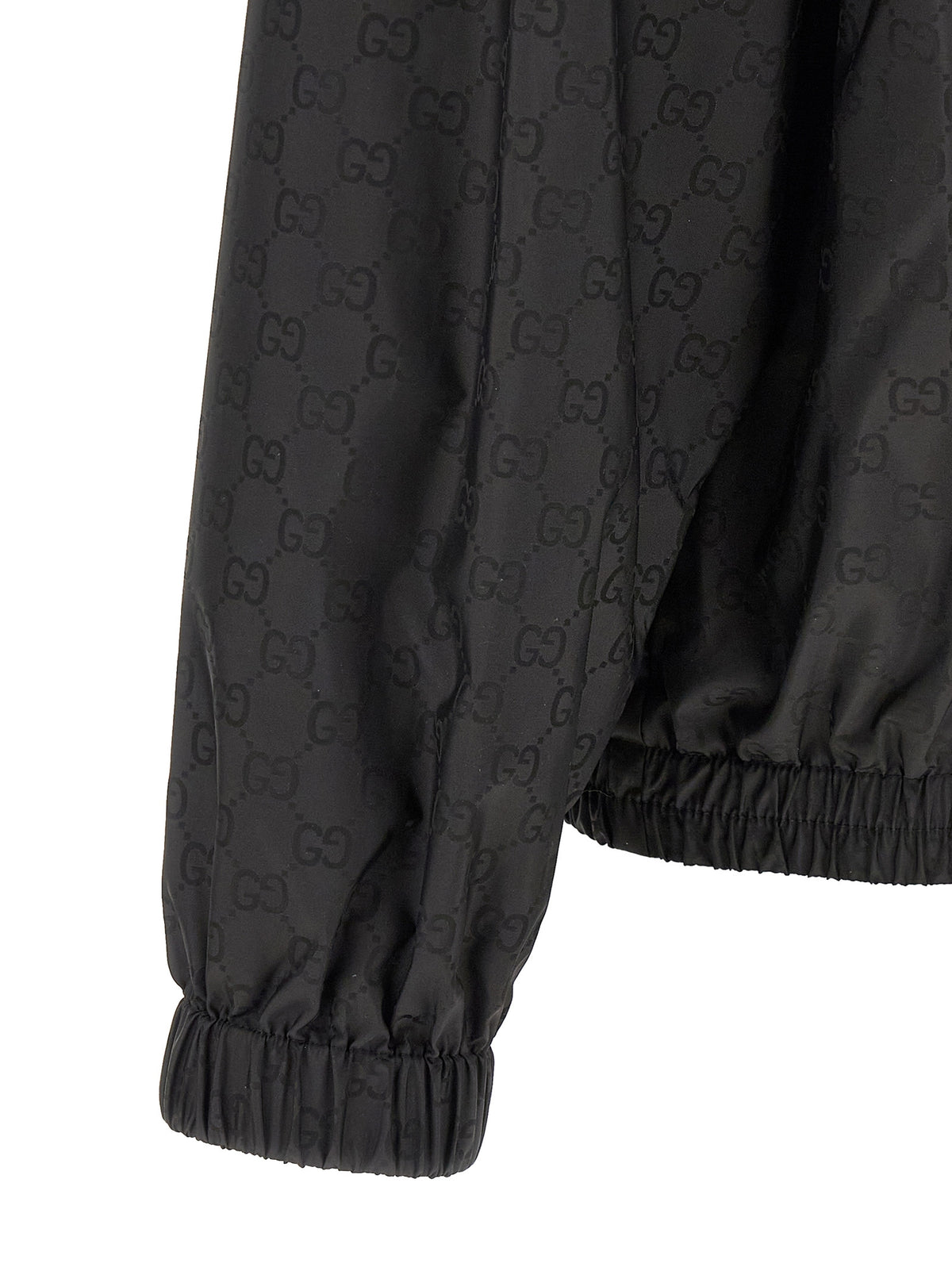Gucci Black Polyamide Shell Jacket - GG Jacquard Anorak