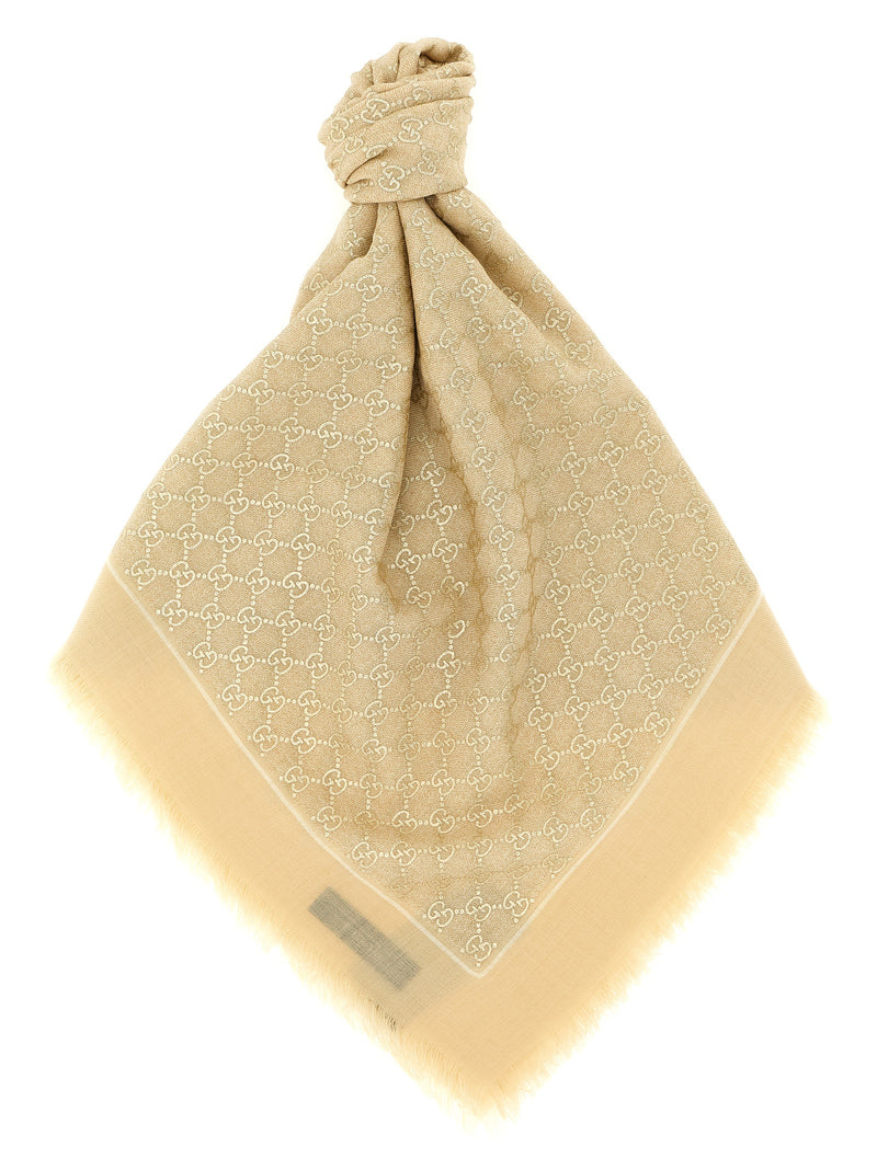 Gucci Beige Wool Scarf - Luxurious GG Lamé Jacquard