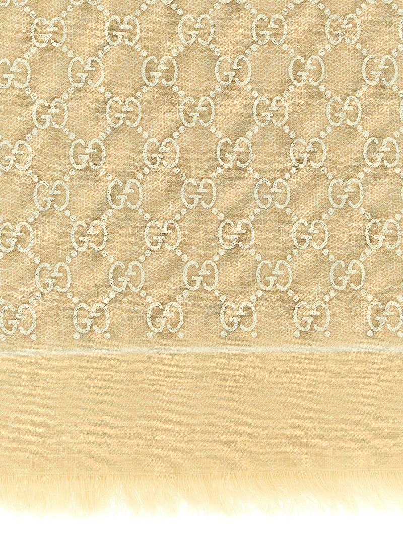 Gucci Beige Wool Scarf - Luxurious GG Lamé Jacquard