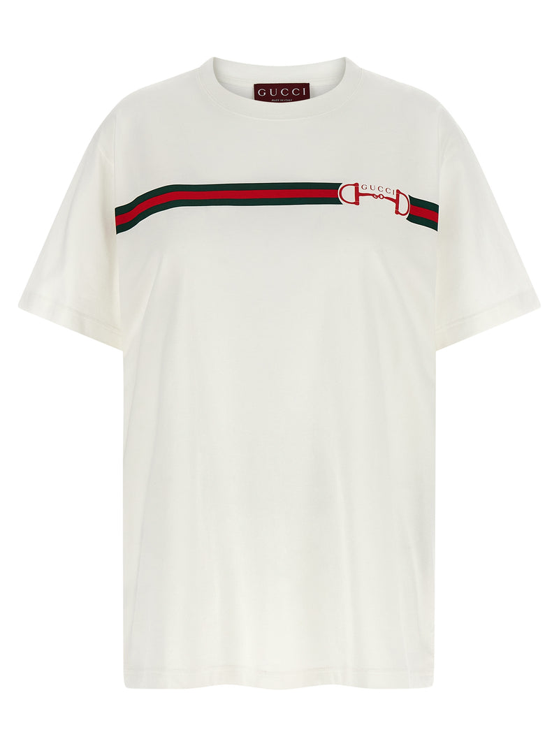 Gucci White Cotton T-Shirt with Nastro Web Print