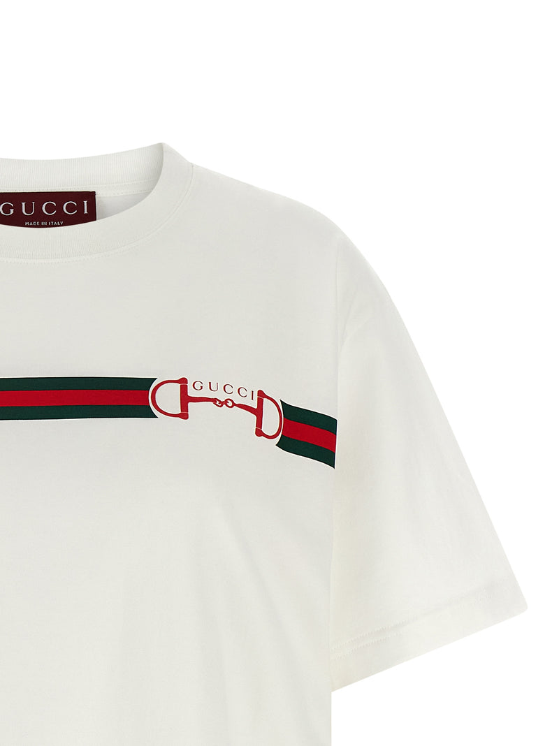 Gucci White Cotton T-Shirt with Nastro Web Print