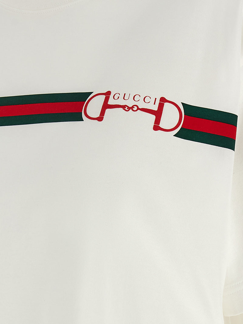 Gucci White Cotton T-Shirt with Nastro Web Print