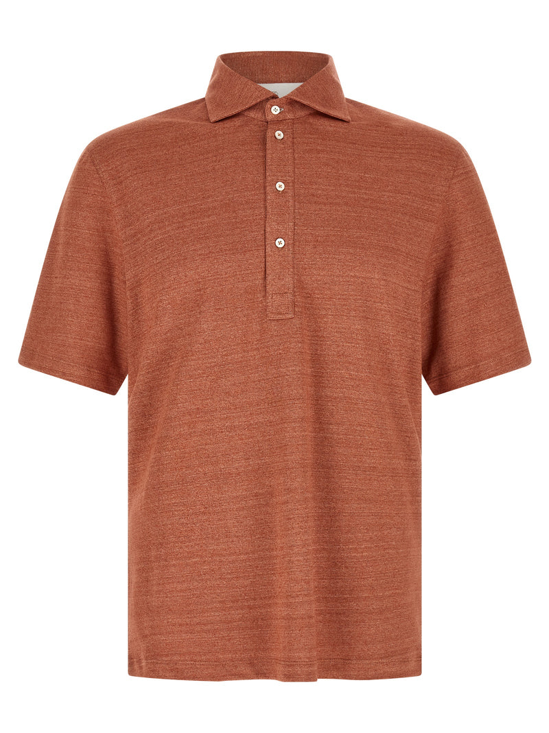 Polo en lin orange Brunello Cucinelli