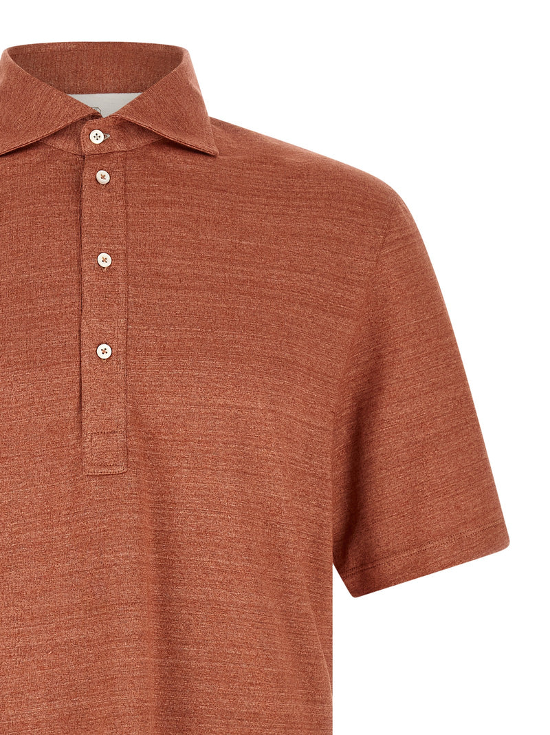 Polo en lin orange Brunello Cucinelli