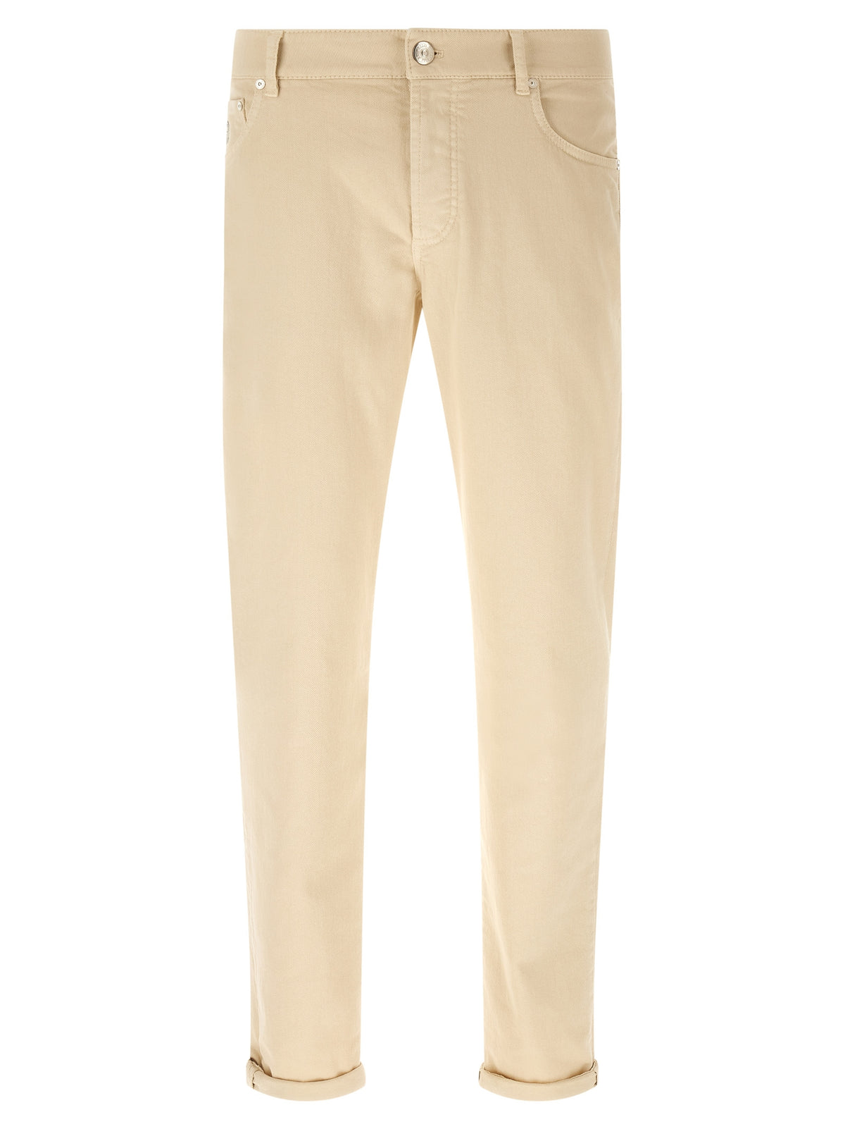 Jeans droits en coton beige Brunello Cucinelli