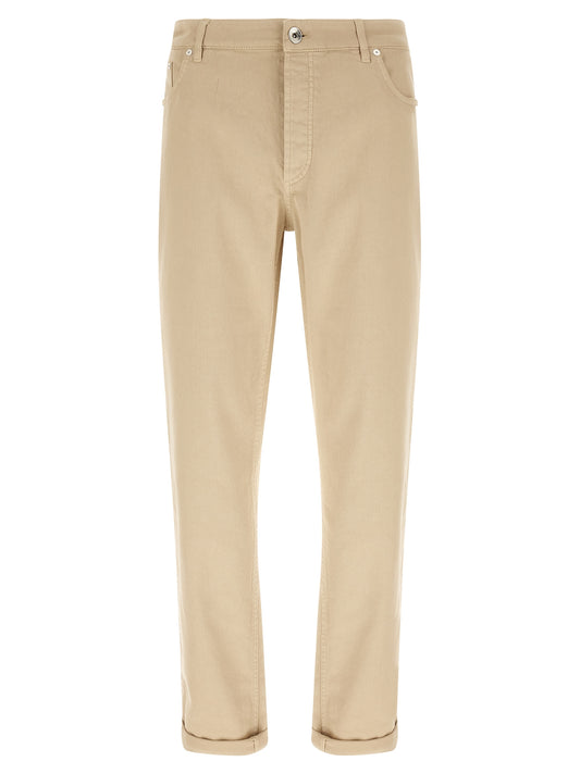 Brunello Cucinelli Beige Cotton Tapered Jeans for Men