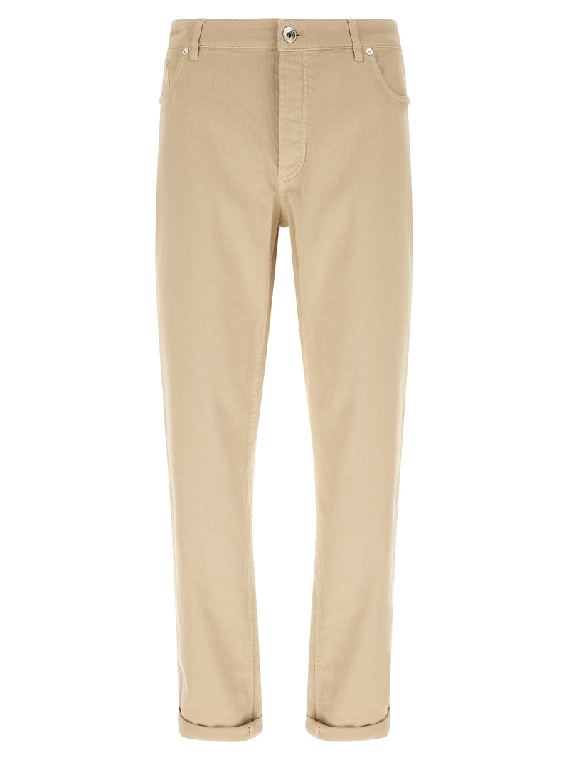 Brunello Cucinelli Beige Cotton Tapered Jeans for Men