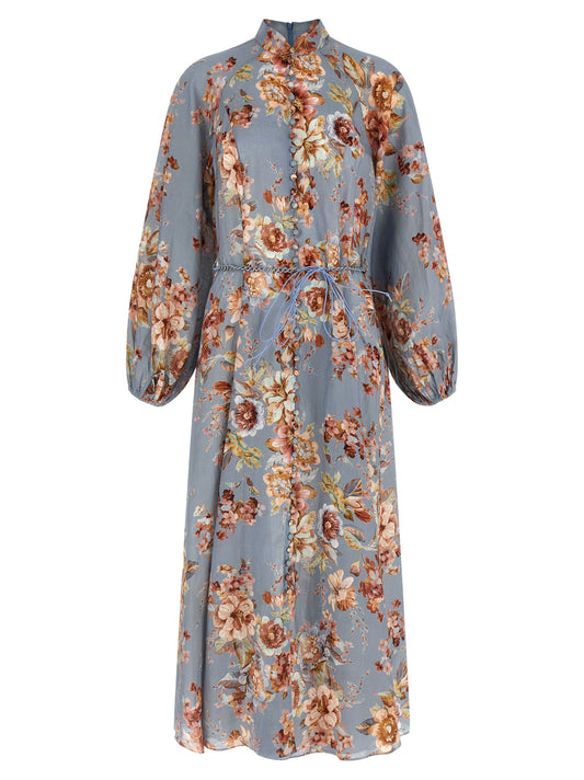 Zimmermann Blue Linen Long Dress - Awaken Floral Print
