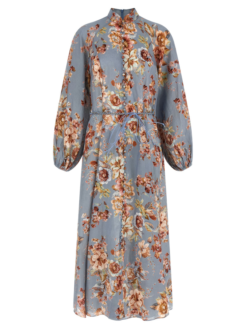 Zimmermann Blue Linen Long Dress - Awaken Floral Print